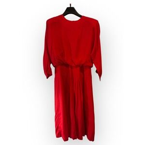 NWT Vintage Jessica Howard Red  Rayon Dress Size 14 Midi Length